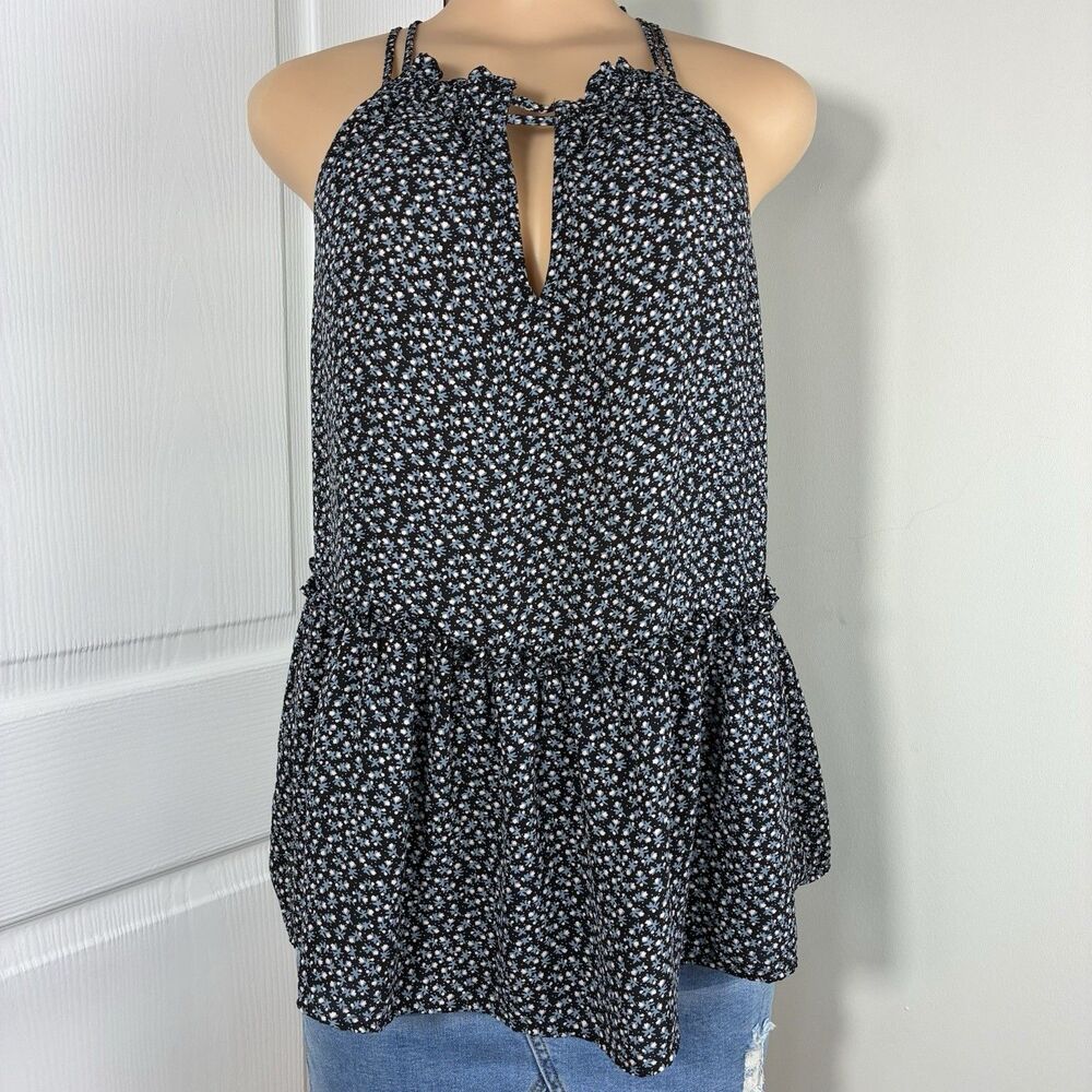 Loft blouse womens sz M Blue Floral Sleeveless Halter Top tunic work layering